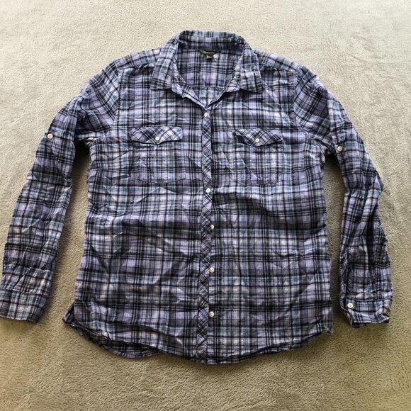 Eddie Bauer Womens Shirt Large Long Sleeve Plaid Button Up Classic Casual Purple - Picture 6 of 7
